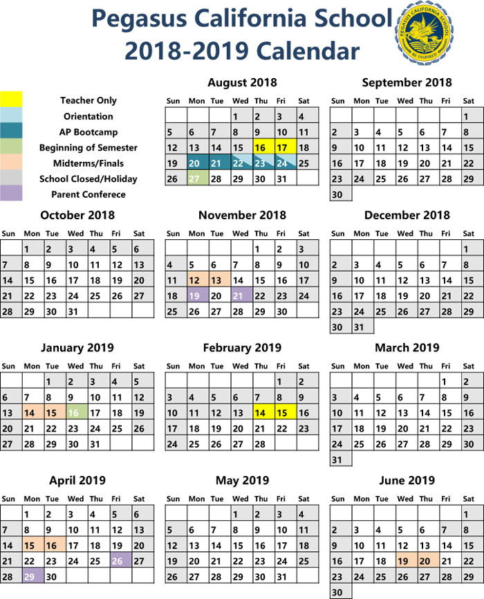 School Calendar——Pegasus California School